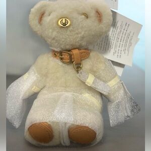 Coach White and Tan Teddy Bear Keychain